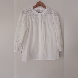 J CREW Mixed-Media Button-Front Top